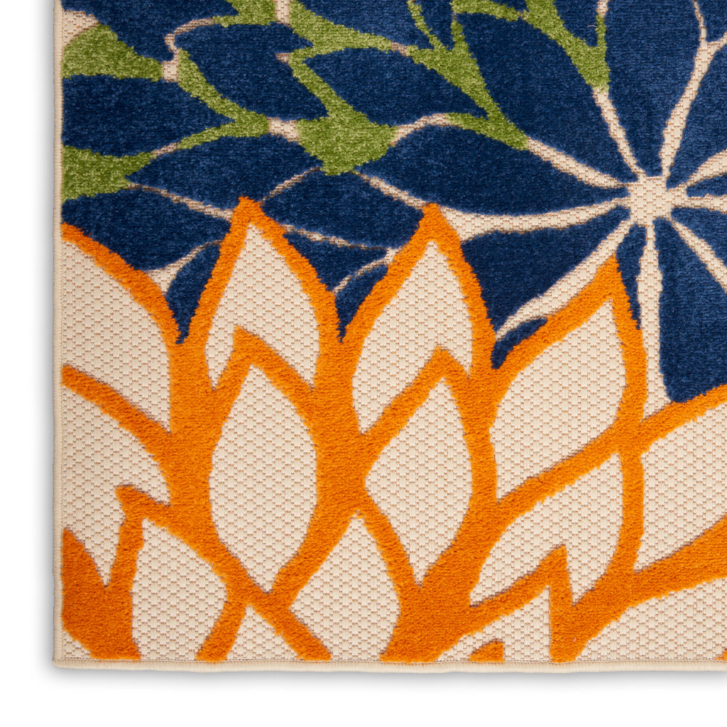 Nourison Home Aloha ALH05 Machine Made Multicolor Rectangle Area Rug - Stain Resistant Indoor &amp; Outdoor Low Pile Rug with Beige Floral Design