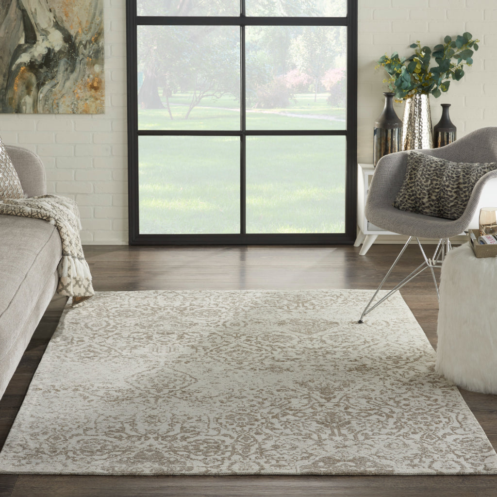 Nourison Home Damask DAS06 Light Gray Rectangle Indoor Area Rug - Power Loomed Low Pile Rug