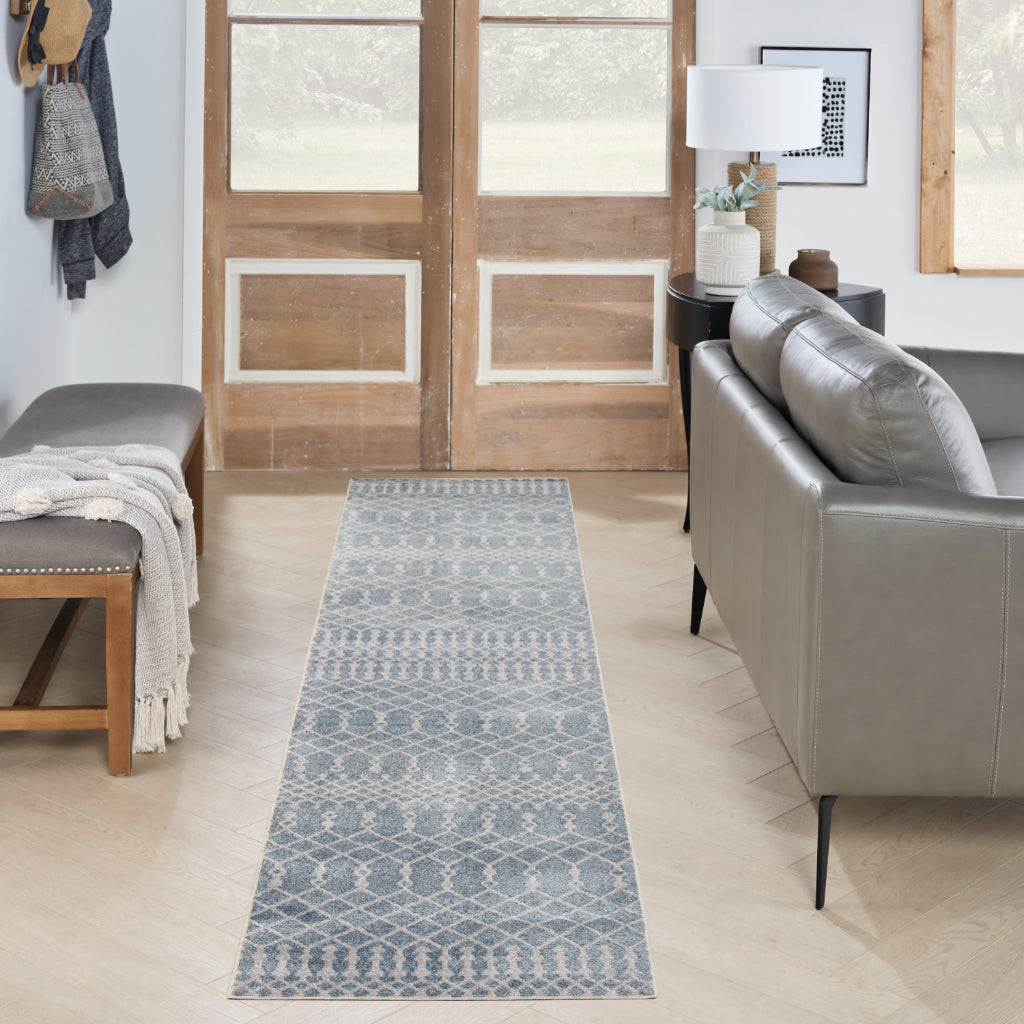 Nourison Home Astra ASW10 Blue Machine Washable Power Loomed Runner - Elegant Indoor Bohemian Runner