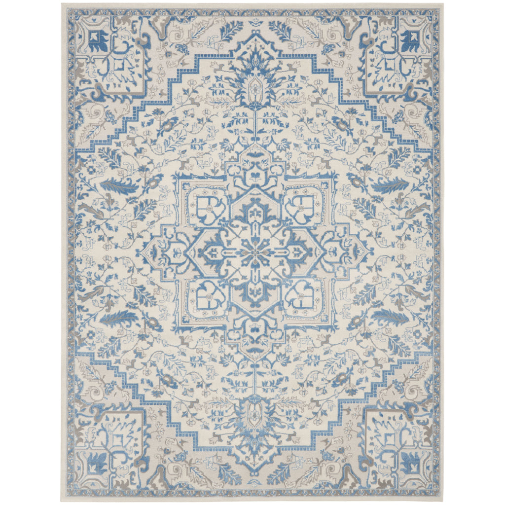 Nourison Home Elation ETN10 Two-Color Indoor Rectangle Area Rug - Low Pile Rug with Beige & Blue Hues Floral Design-