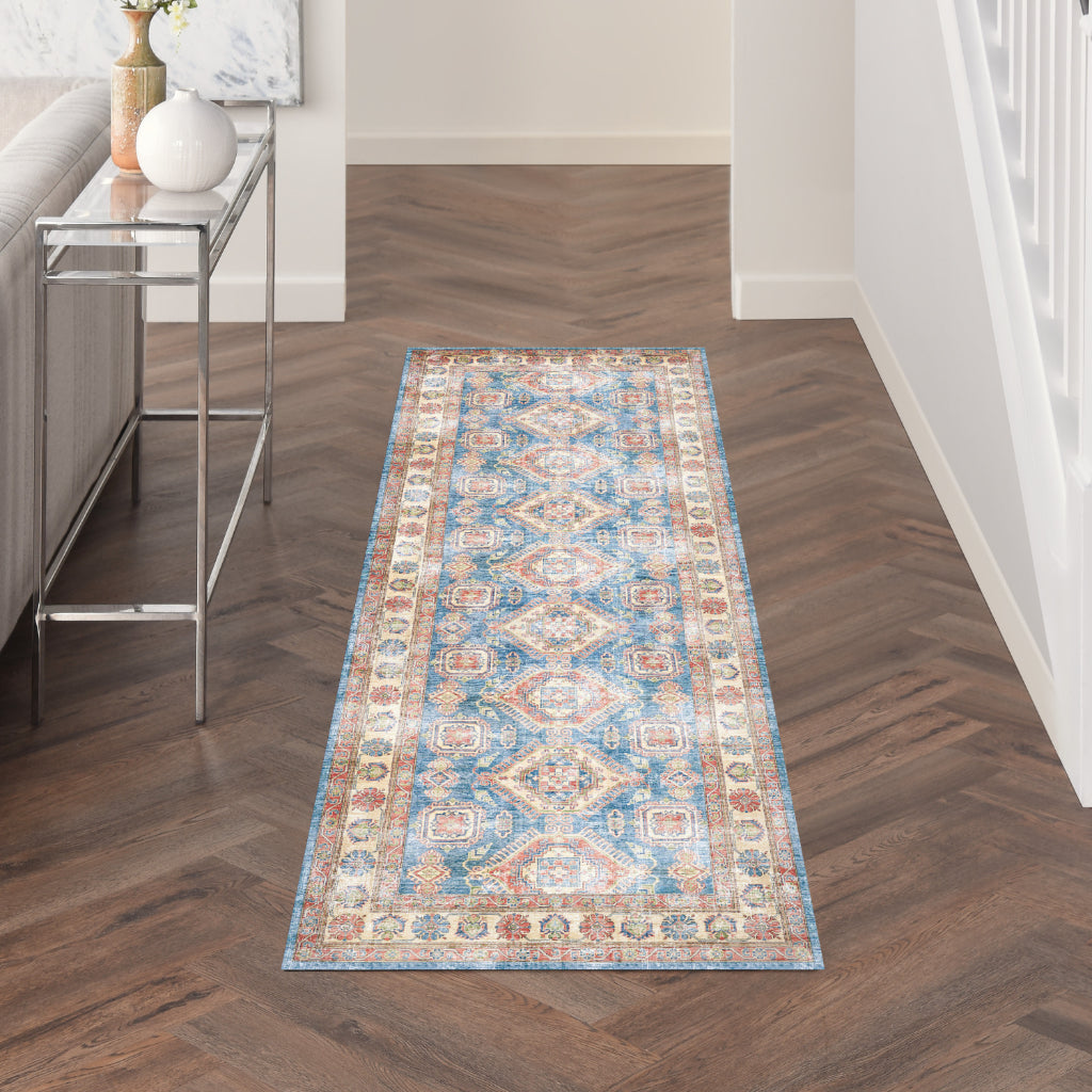 Nourison Home Fulton FUL08 Multicolor Indoor Runner - Vintage Style Flatweave Low Pile Hallway Runner with Shades of Ivory Blue-