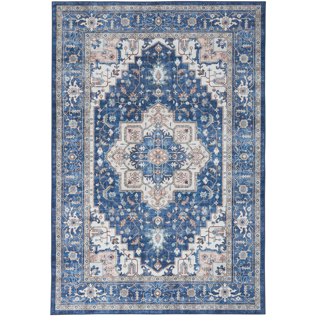 Nourison Home Fulton FUL10 Multicolor Indoor Rectangle Area Rug - Vintage Style Flatweave Low Pile Rug with Shades of Blue-