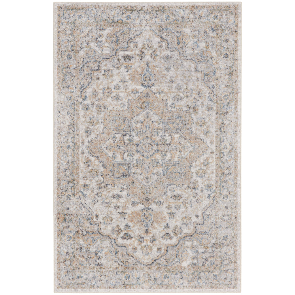 Nourison Home Astra ASW12 Rectangle Multicolor Machine Washable Rug - Power Loomed Persian Rug with Faded Light Gray Floral Design-