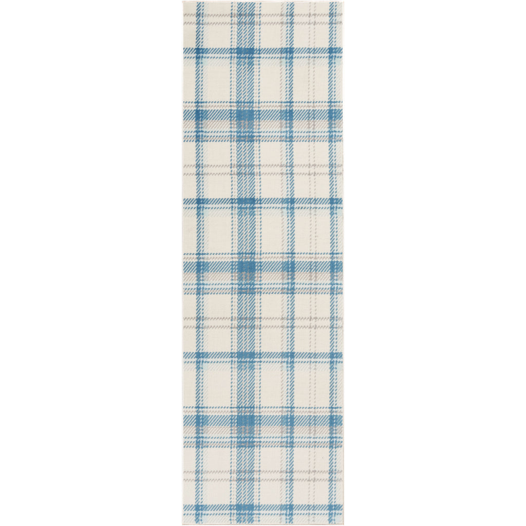 Nourison Home Grafix GRF03 Light Blue Indoor Runner - Power Loomed Medium Pile Plaid Runner-