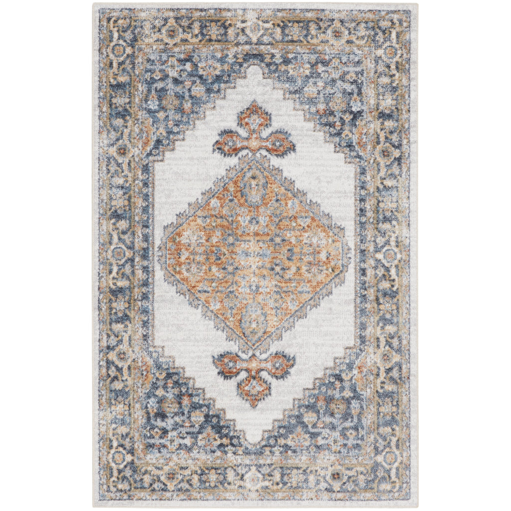 Nourison Home Astra ASW11 Rectangle Multicolor Machine Washable Rug - Power Loomed Persian Rug with Faded Gray-Yellow Medallion Pattern-
