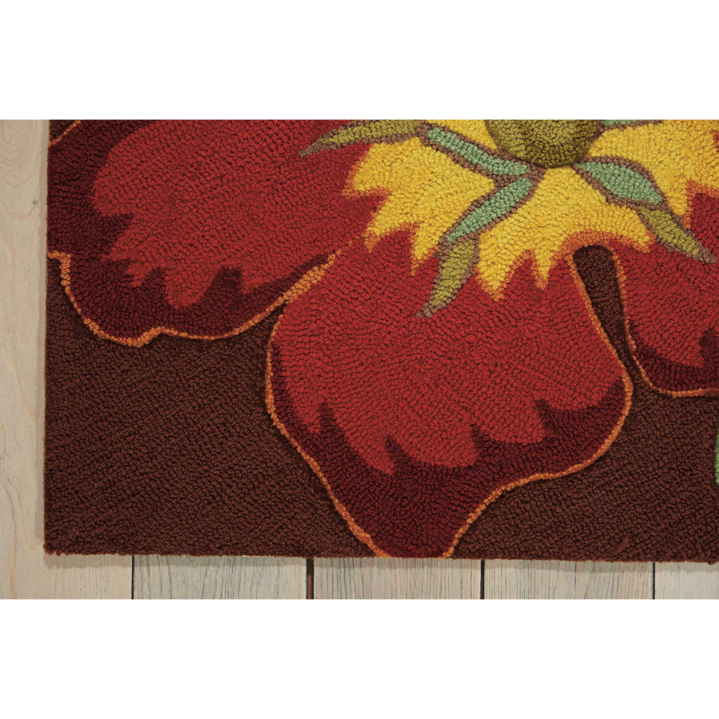 Nourison Home Fantasy FA18 Multicolor Indoor Runner - Hand Hooked Medium Pile Floral Runner with Brown Background