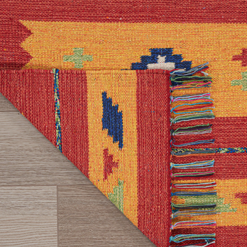 Nourison Home Baja BAJ02 Handmade Multicolor Rectangle Area Rug - Reversible Indoor Southwestern Rug with Yellow &amp; Red Background