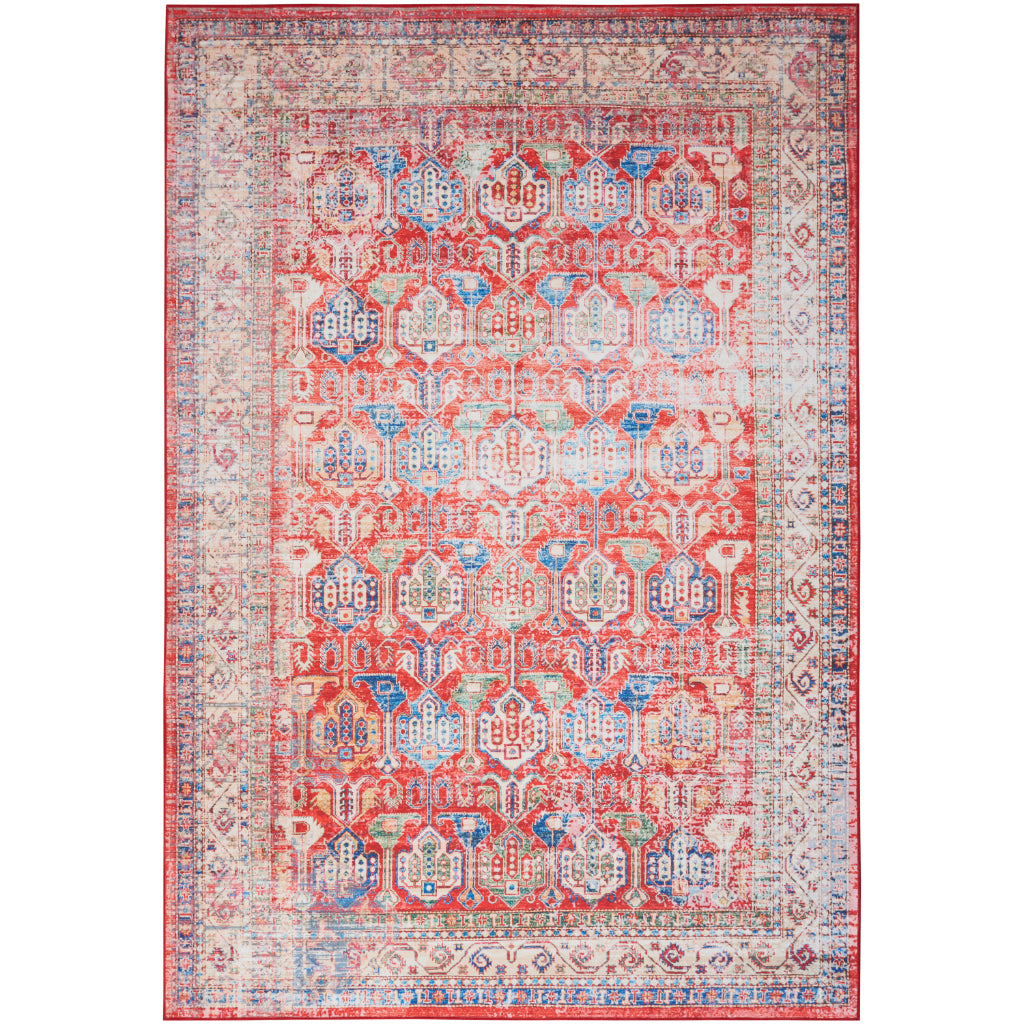 Nourison Home Fulton FUL09 Multicolor Indoor Rectangle Area Rug - Vintage Style Flatweave Low Pile Rug with Shades of Red