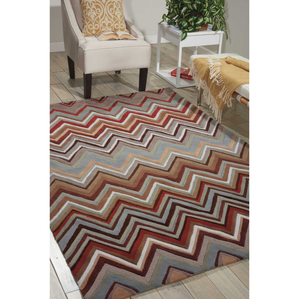 Nourison Home Contour CON23 Multicolor Indoor Rectangle Area Rug - Tufted Medium Pile Living Room Rug with Zigzag Pattern-
