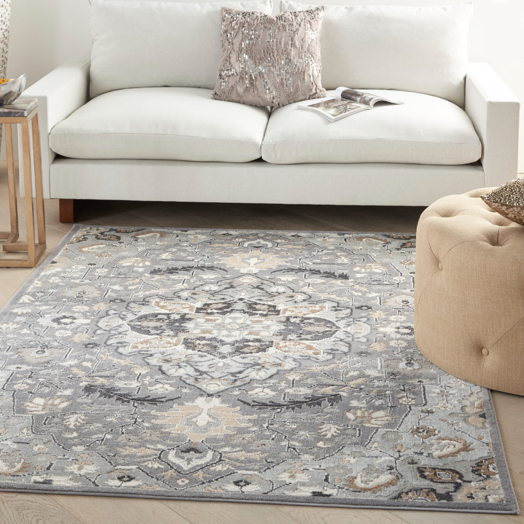 Nourison Home Elation ETN09 Multicolor Indoor Rectangle Area Rug - Low Pile Rug with Gray &amp; Beige Hues Floral Design