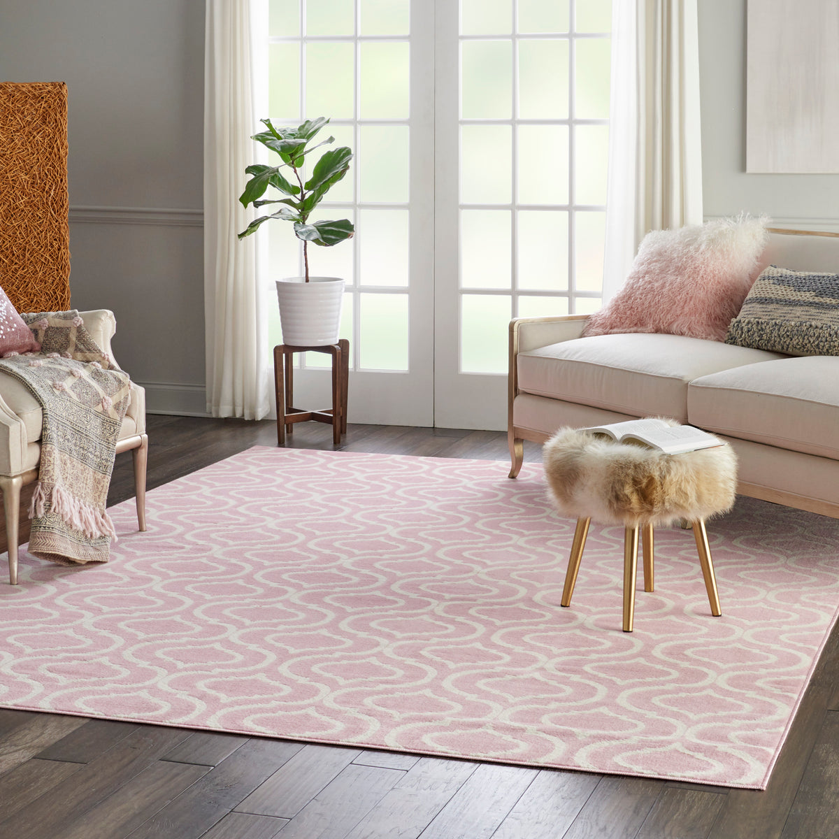 Nourison Home Jubilant JUB06 Pink Rectangle Indoor Area Rug - Elegant Medium Pile Farmhouse Style Rug with Floral Design