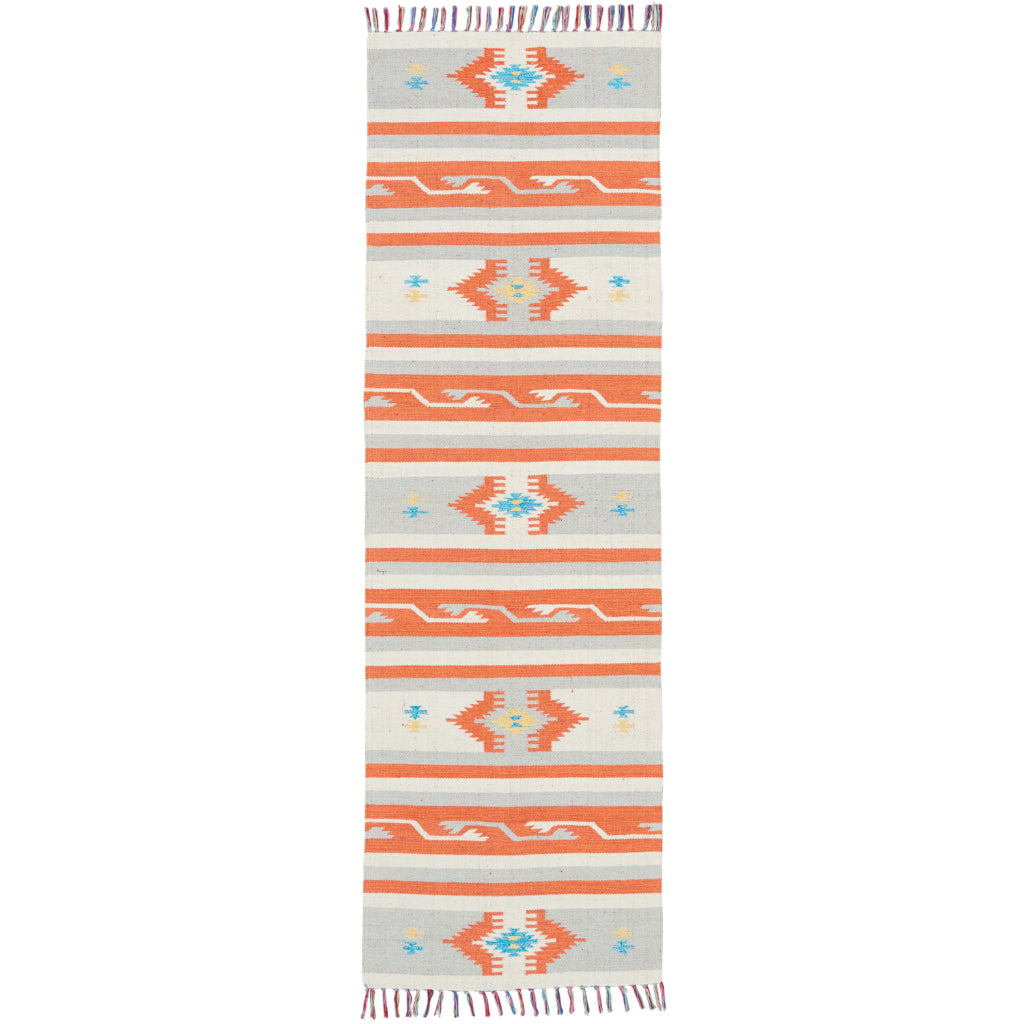 Nourison Home Baja BAJ03 Handmade Multicolor Runner - Reversible Indoor Runner with Gray &amp; Orange Stripes