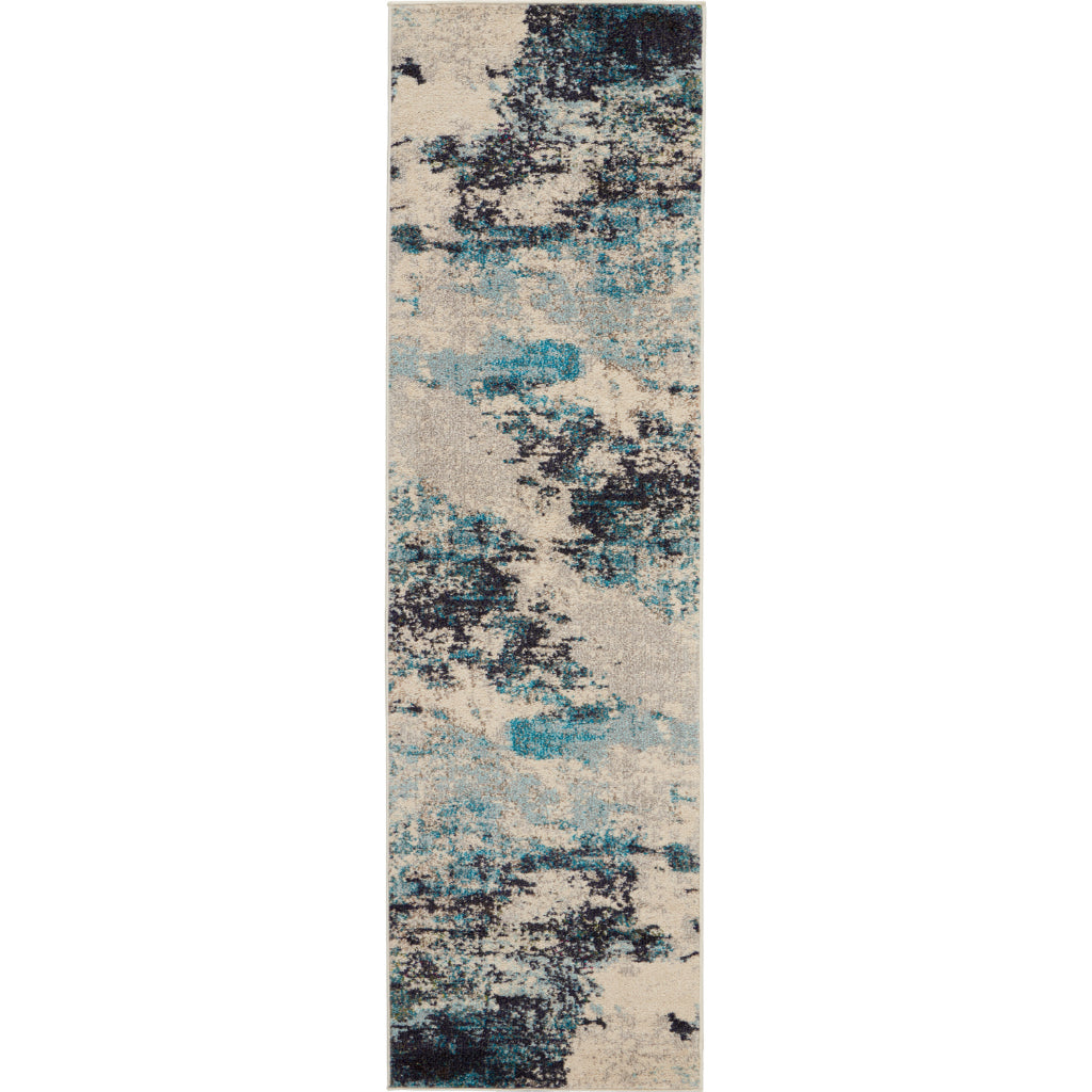 Nourison Home Celestial CES02 Blue Indoor Runner - Power Loomed Modern Abstract Medium Pile Runner