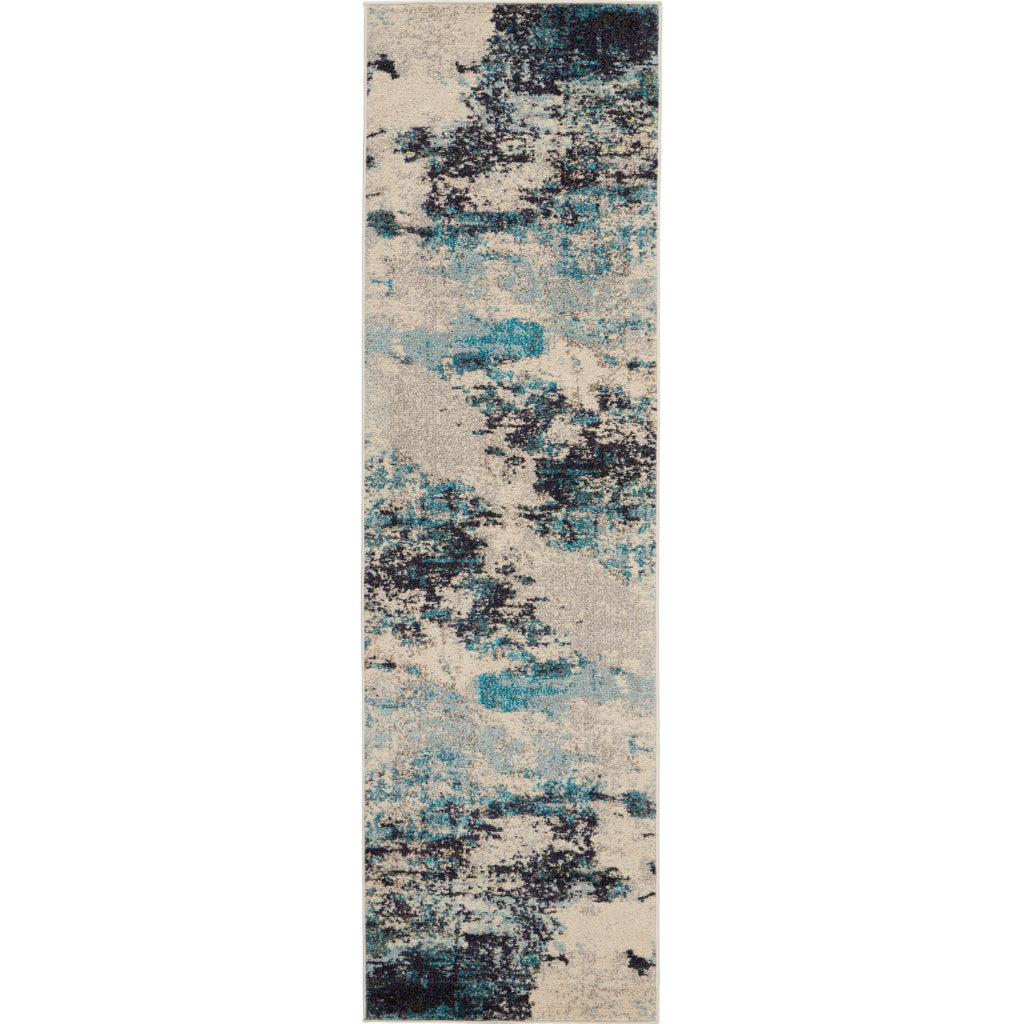 Nourison Home Celestial CES02 Blue Indoor Runner - Power Loomed Modern Abstract Medium Pile Runner-