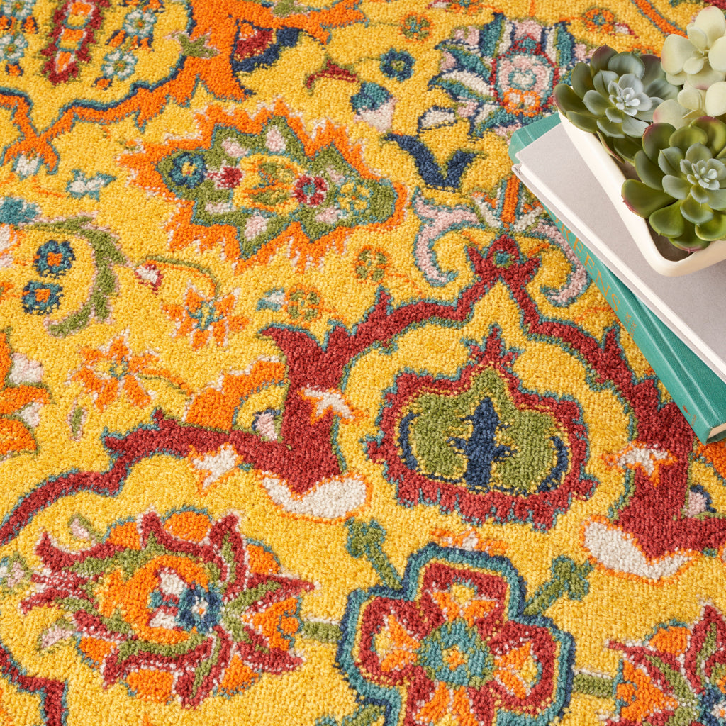 Nourison Home Allur ALR03 Power Loomed Multicolor Round Area Rug - Indoor Low Pile Bohemian Style in Yellow Background-