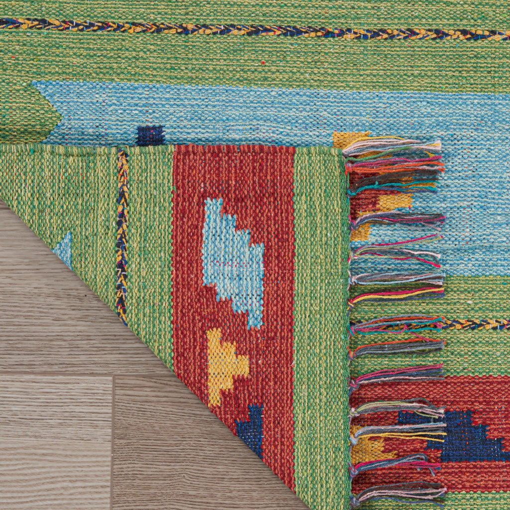 Nourison Home Baja BAJ02 Handmade Multicolor Runner - Reversible Indoor Southwestern Runner with Blue &amp; Green Background