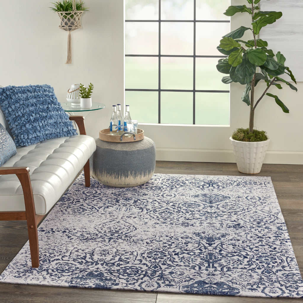 Nourison Home Damask DAS06 Blue Rectangle Indoor Area Rug - Power Loomed Low Pile Rug-