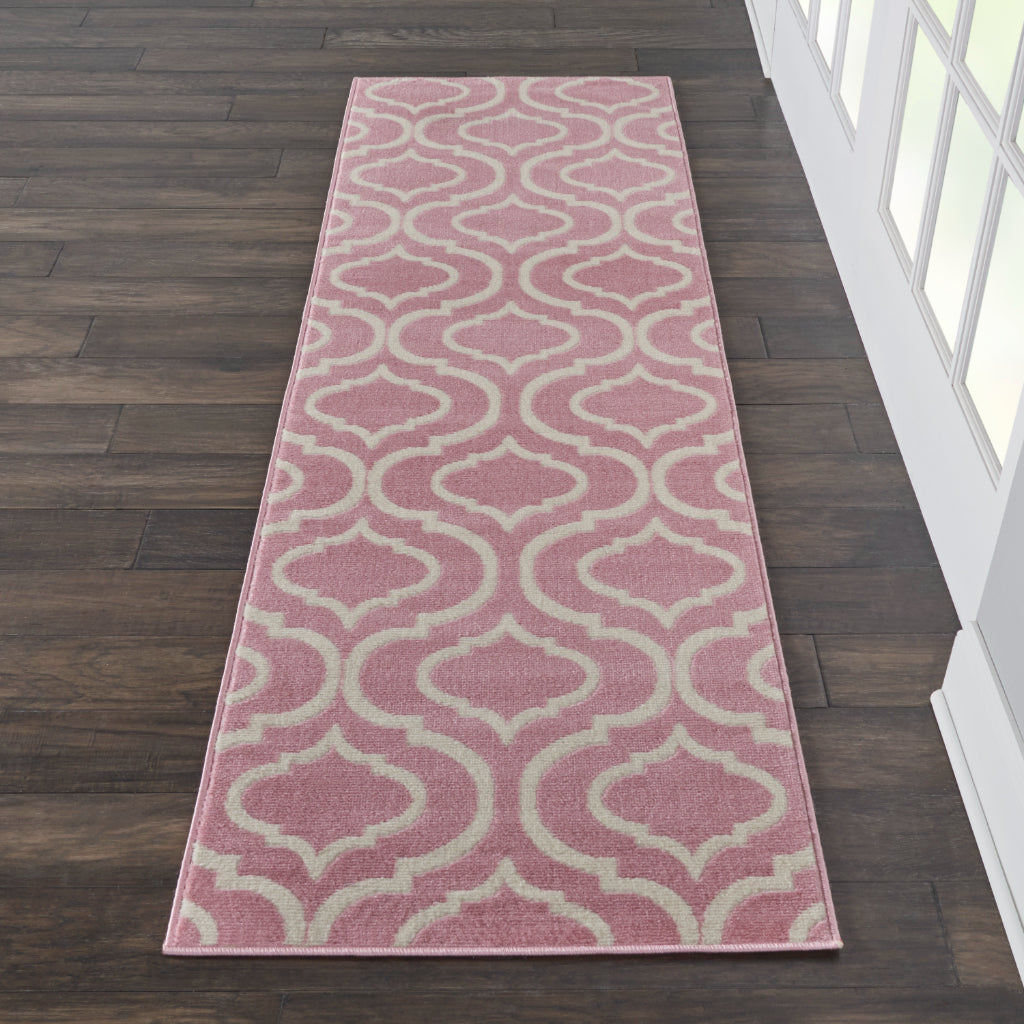 Nourison Home Jubilant JUB19 Pink Indoor Runner - Refined Contemporary Runner with Lantern Trellis Pattern-