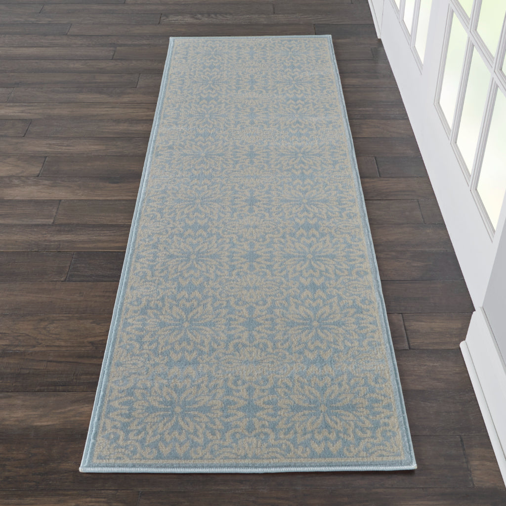 Nourison Home Jubilant JUB06 Light Blue Indoor Runner - Elegant Medium Pile Farmhouse Style Runner with Floral Design-