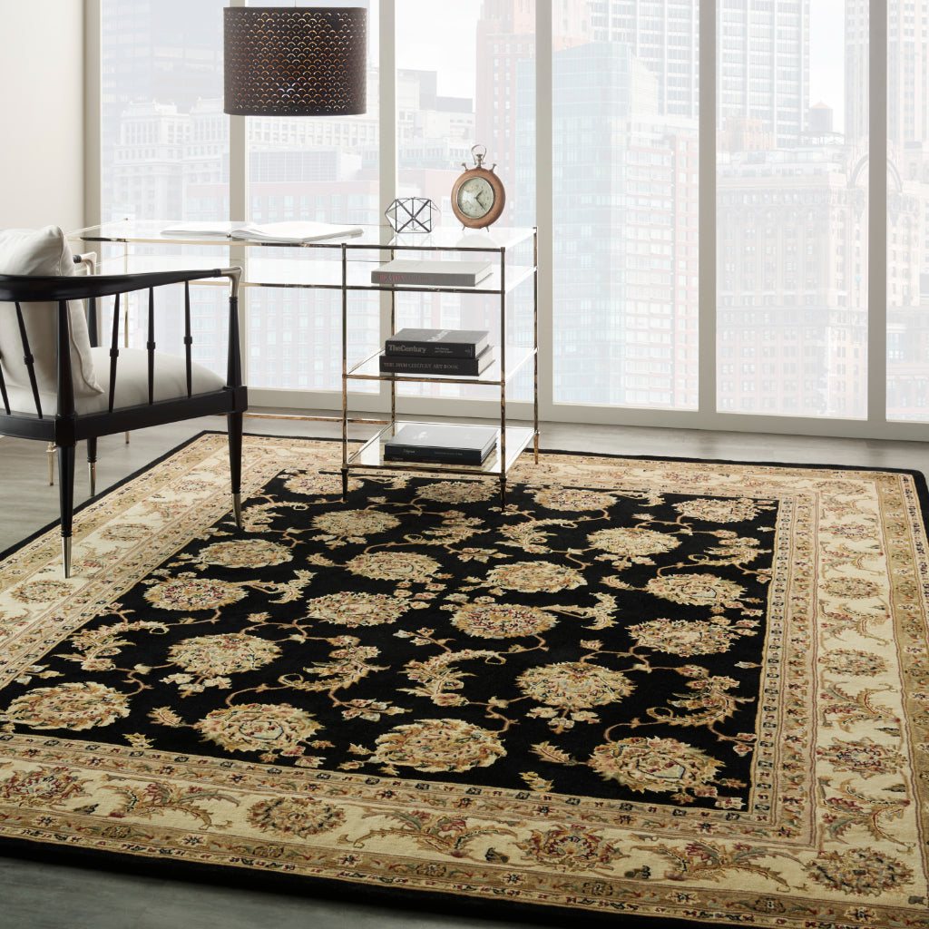 Nourison Home Nourison 2000 Multicolor 2022 Indoor Rectangle Area Rug - Elegant Wool &amp; Silk Floral Rug with Black Background