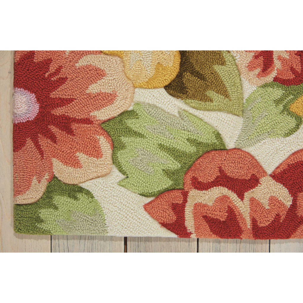 Nourison Home Fantasy FA17 Multicolor Indoor Rectangle Area Rug - Hand Hooked Medium Pile Floral Rug with Cream Background