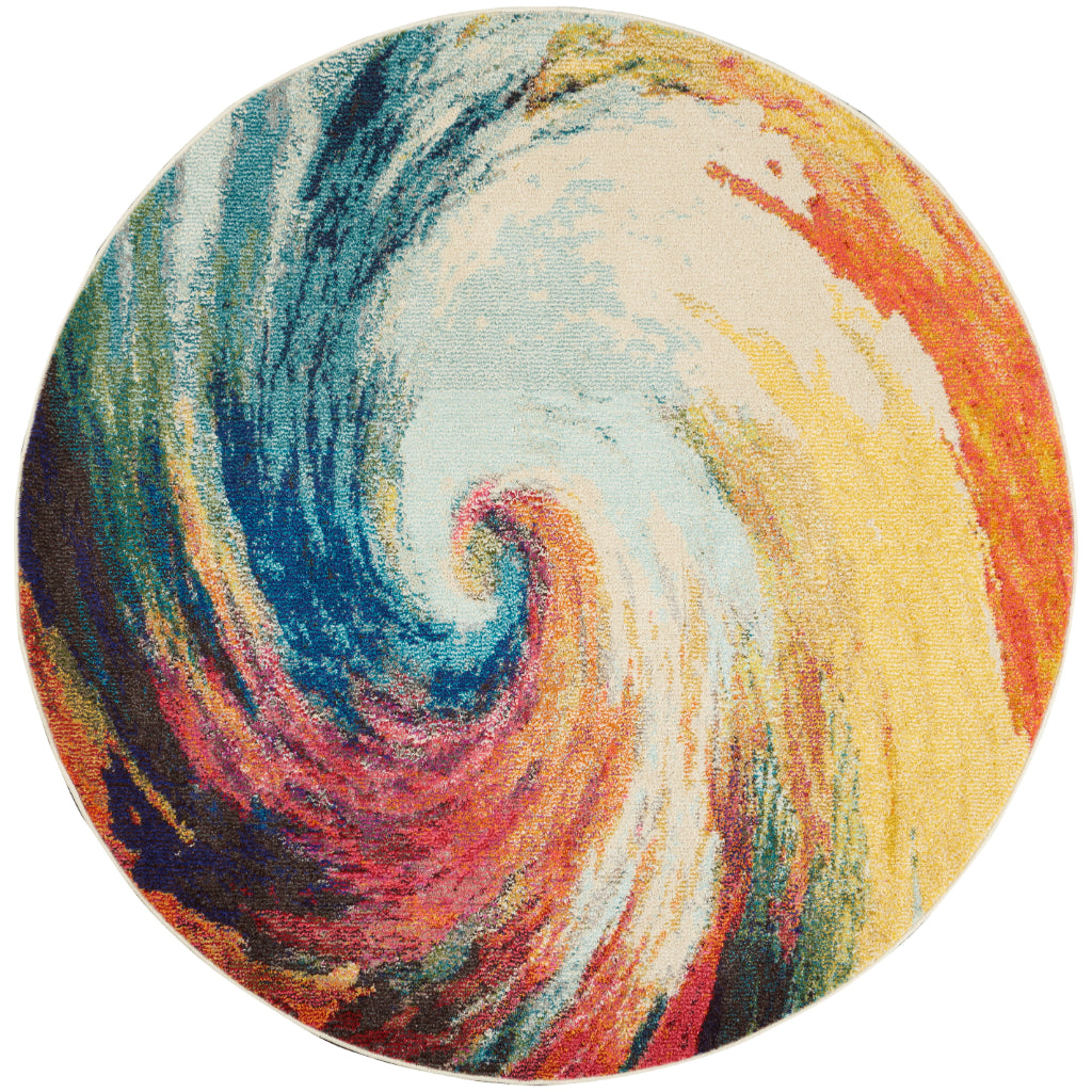 Nourison Home Celestial CES07 Multicolor Round Indoor Area Rug - Power Loomed Modern Abstract Medium Pile Rug-