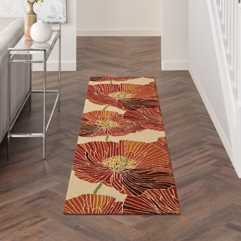 Nourison Home Fantasy FA24 Multicolor Indoor Runner - Hand Hooked Medium Pile Floral Runner with Orange Background