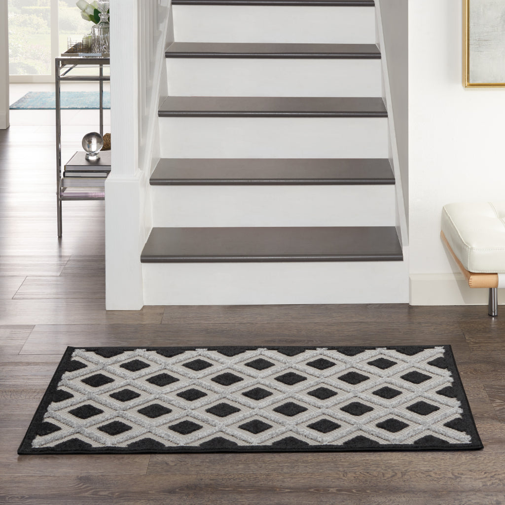 Nourison Home Aloha ALH26 Multicolor Rectangle Area Rug - Stain Resistant Indoor / Outdoor Rug with Black & Gray Geometric Design-