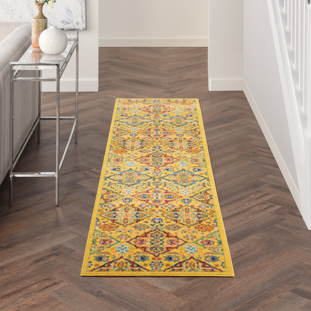 Nourison Home Allur ALR03 Power Loomed Multicolor Runner - Indoor Low Pile Bohemian Style Runner in Yellow Background-