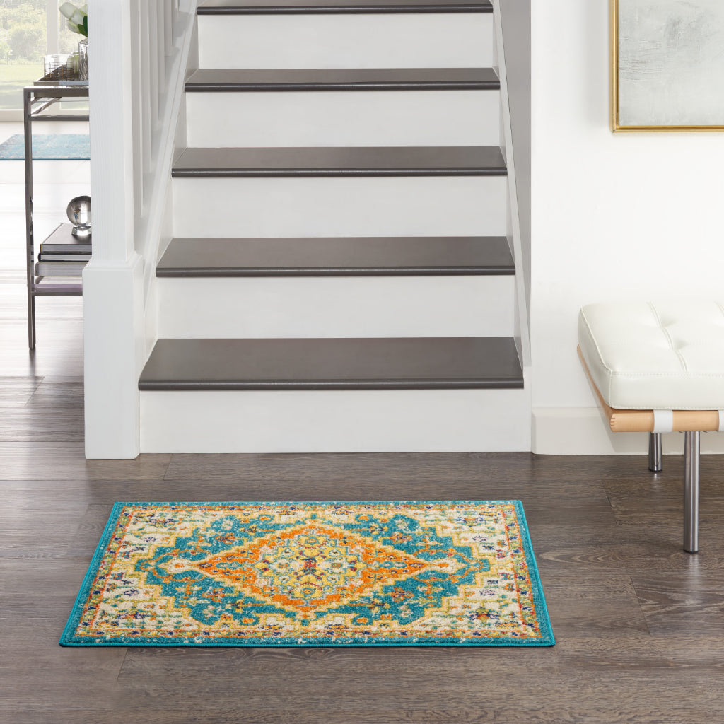 Nourison Home Allur ALR01 Machine Made Multicolor Rectangle Area Rug - Power Loomed Indoor Rug with Blue Persian Inspired Pattern-