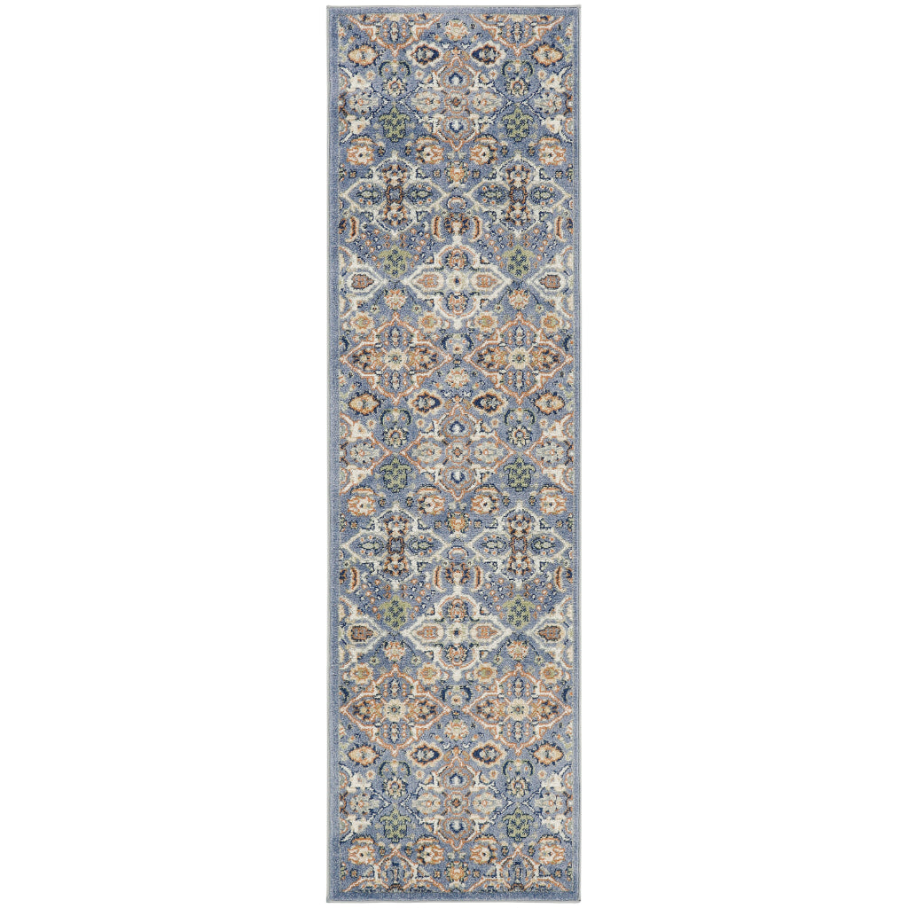 Nourison Home Allur ALR03 Power Loomed Multicolor Runner - Indoor Low Pile Bohemian Style Runner in Light Blue Background-