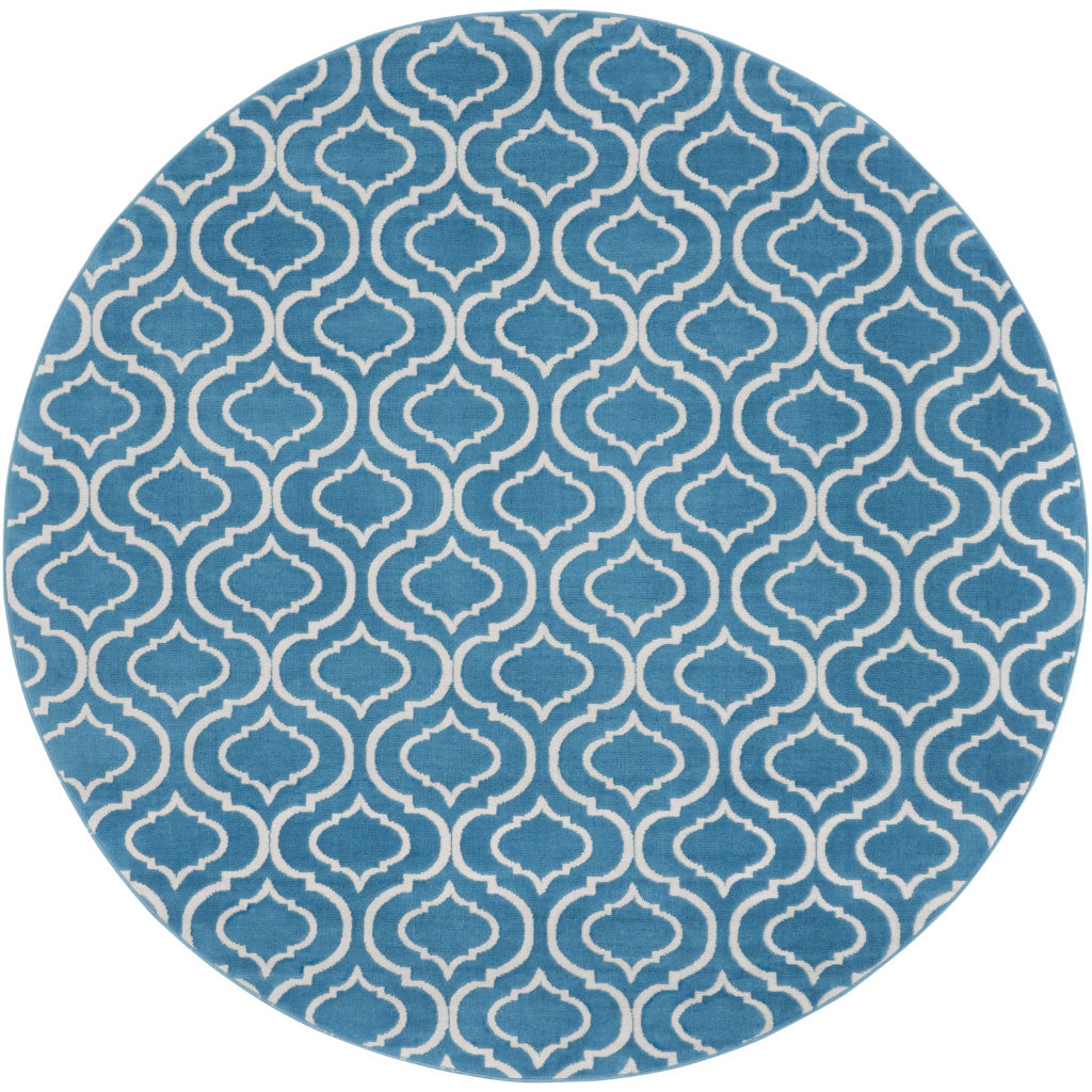 Nourison Home Jubilant JUB19 Blue Round Indoor Area Rug - Refined Contemporary Rug with Lantern Trellis Pattern