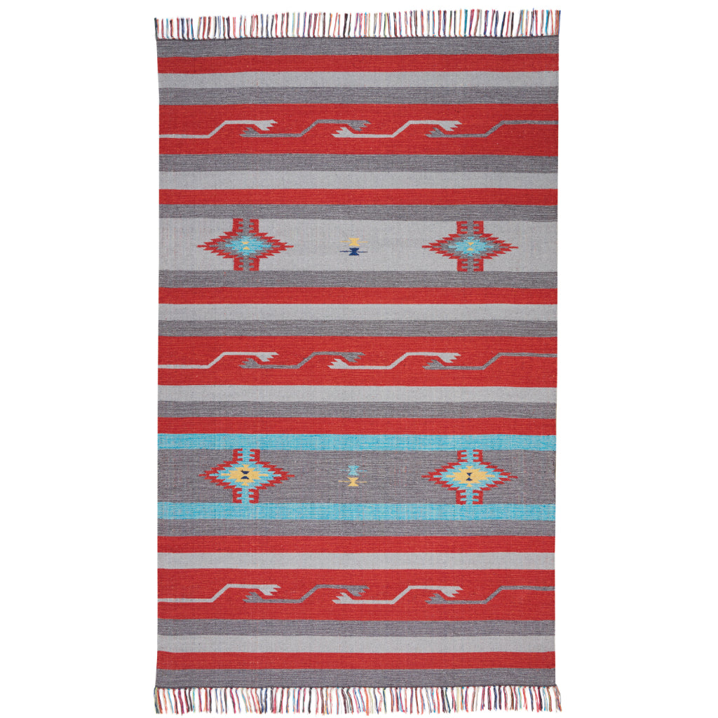 Nourison Home Baja BAJ01 Handmade Multicolor Rectangle Area Rug - Reversible Indoor Rug with Gray & Red Stripes-