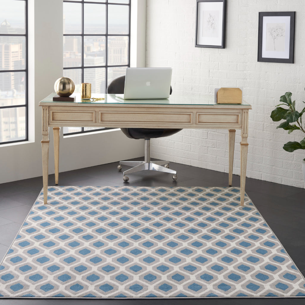 Nourison Home Grafix GRF22 Blue Rectangle Indoor Area Rug - Power Loomed Medium Pile Living Room Rug-