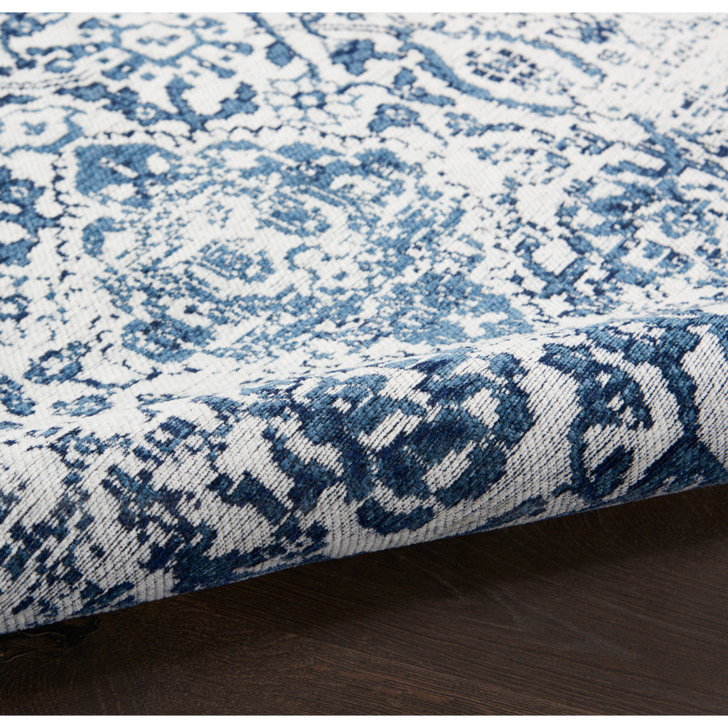 Nourison Home Damask DAS06 Blue Rectangle Indoor Area Rug - Power Loomed Low Pile Rug-