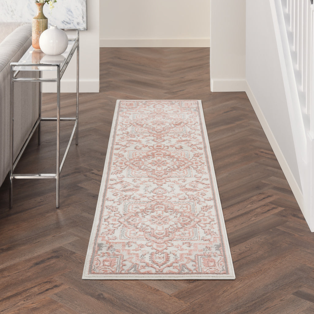 Nourison Home Elation ETN10 Two-Color Indoor Runner - Low Pile Runner with Gray &amp; Red Hues Floral Design