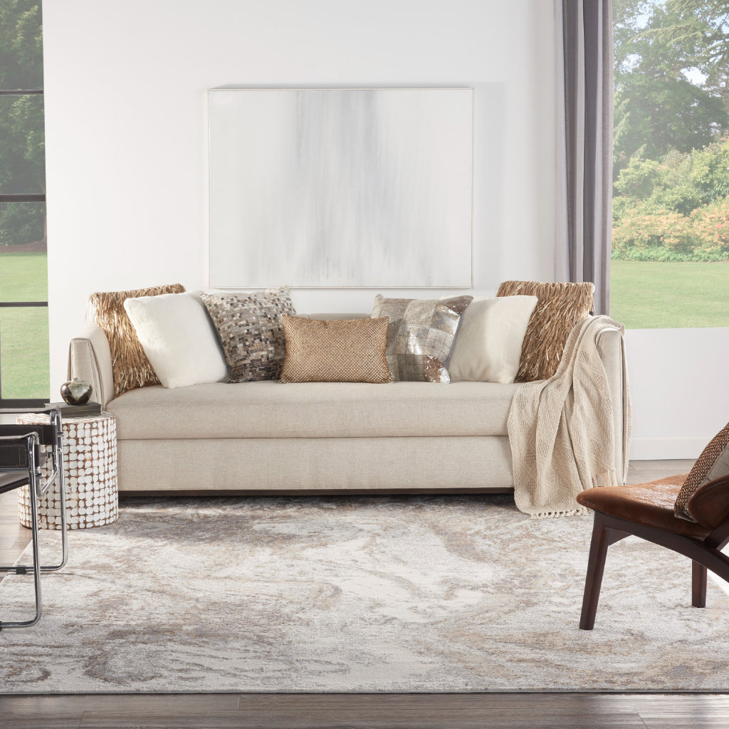 Nourison Home Elation ETN02 Two-Color Indoor Rectangle Area Rug - Power Loomed Low Pile Living Room Rug with Beige & Gray Abstract Design-