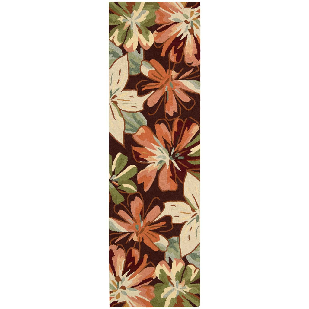 Nourison Home Fantasy FA16 Multicolor Indoor Runner - Hand Hooked Low Pile Floral Runner with Dark Brown Background