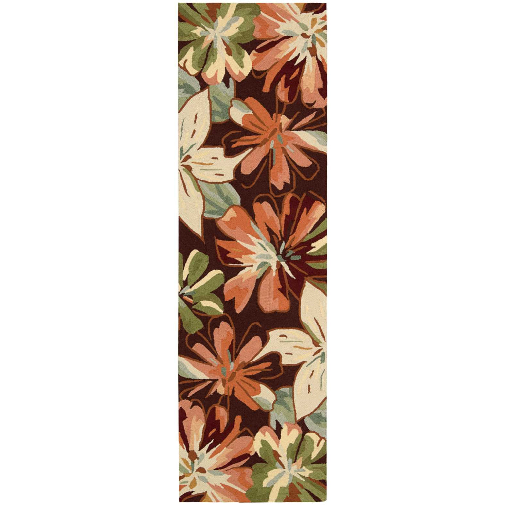 Nourison Home Fantasy FA16 Multicolor Indoor Runner - Hand Hooked Low Pile Floral Runner with Dark Brown Background-