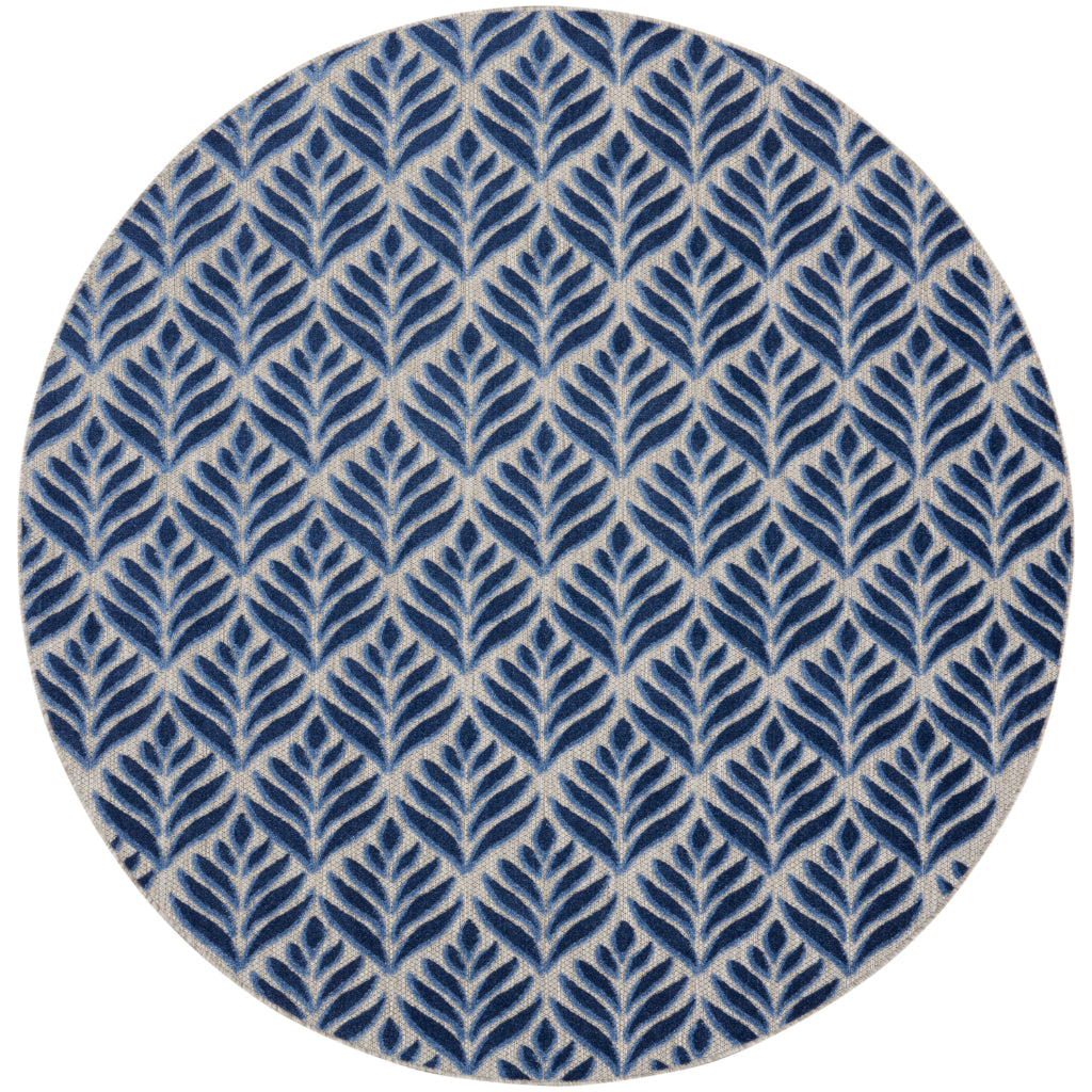 Nourison Home Aloha ALH35 Machine Made Blue Round Area Rug - Stain Resistant Indoor/Outdoor Rug-