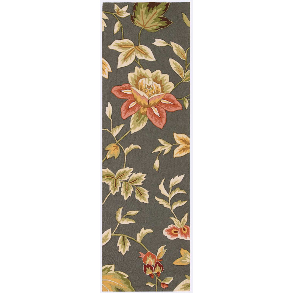 Nourison Home Fantasy FA11 Multicolor Indoor Runner - Hand Hooked Low Pile Floral Runner with Gray Background