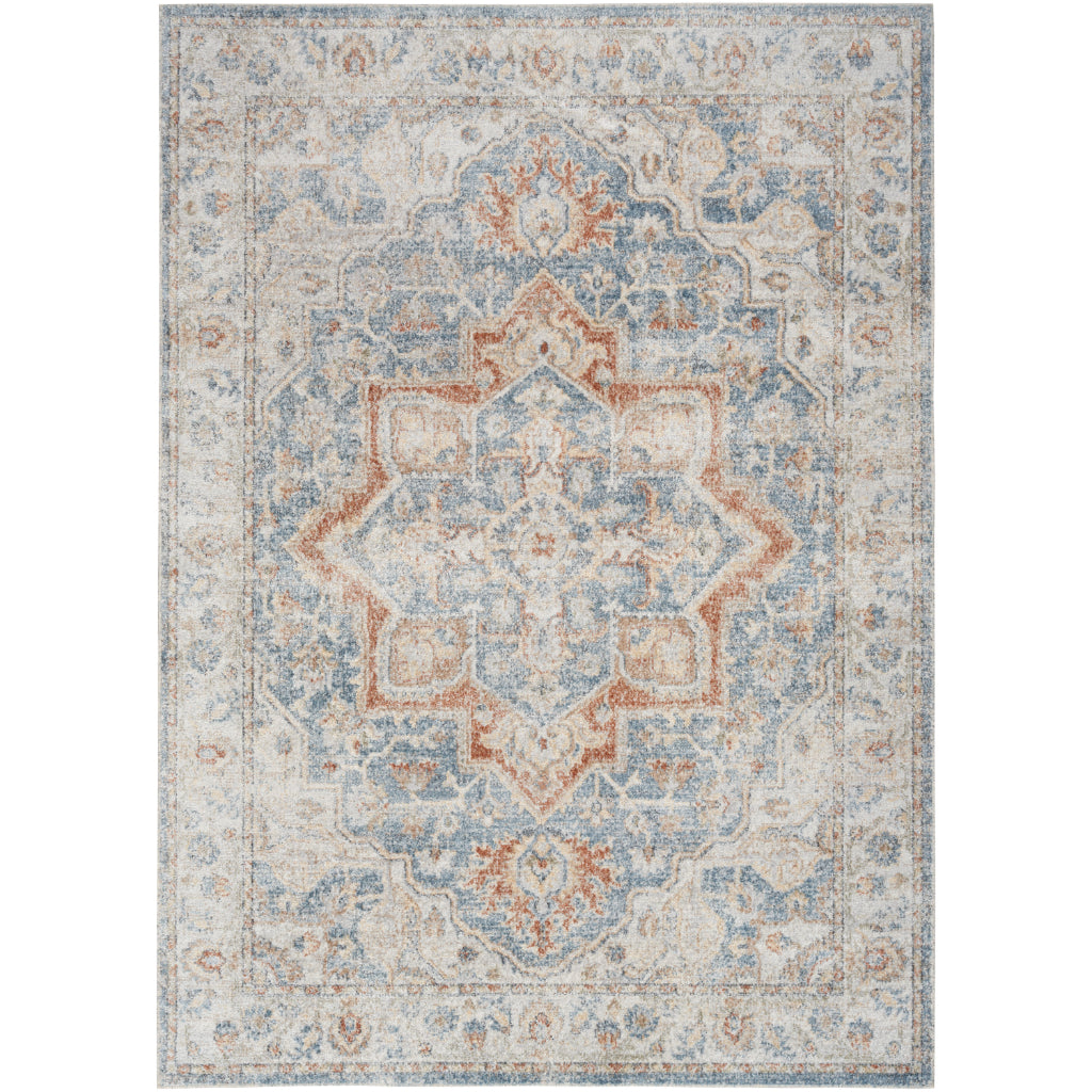 Nourison Home Astra ASW12 Rectangle Multicolor Machine Washable Rug - Power Loomed Persian Rug with Faded Blue Floral Design-