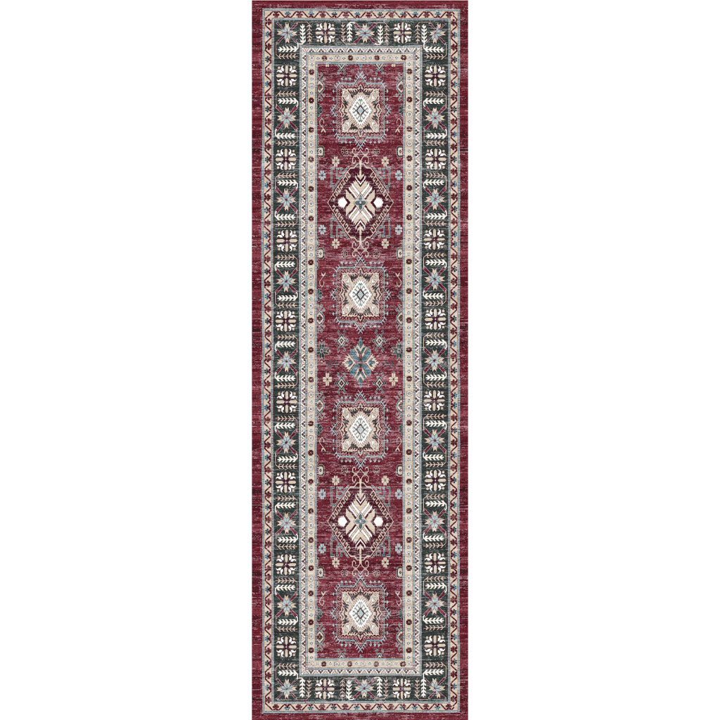 Nourison Home Fulton FUL03 Multicolor Indoor Runner - Vintage Style Flatweave Low Pile Hallway Runner with Shades of Red-