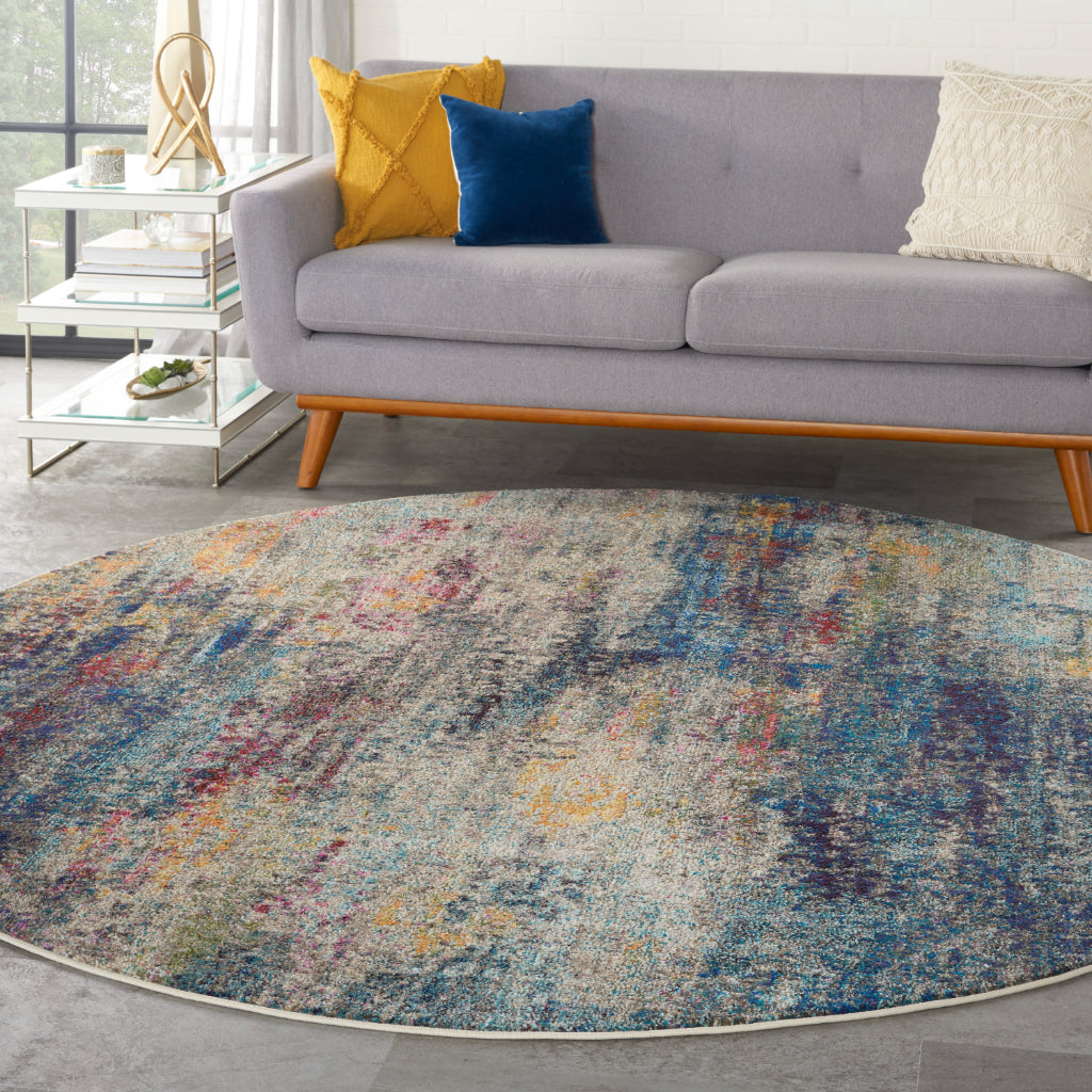 Nourison Home Celestial CES16 Multicolor Round Indoor Area Rug - Power Loomed Modern Abstract Medium Pile Rug