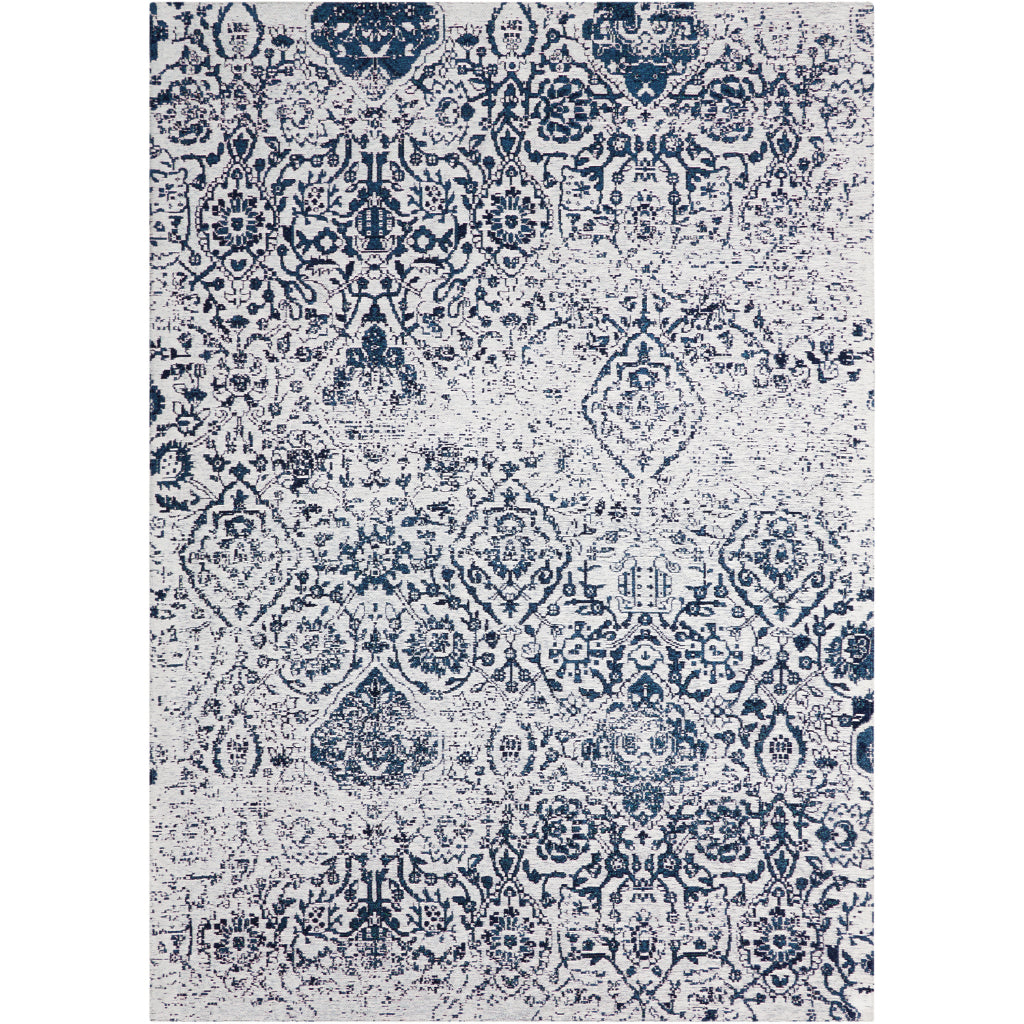 Nourison Home Damask DAS06 Blue Rectangle Indoor Area Rug - Power Loomed Low Pile Rug-