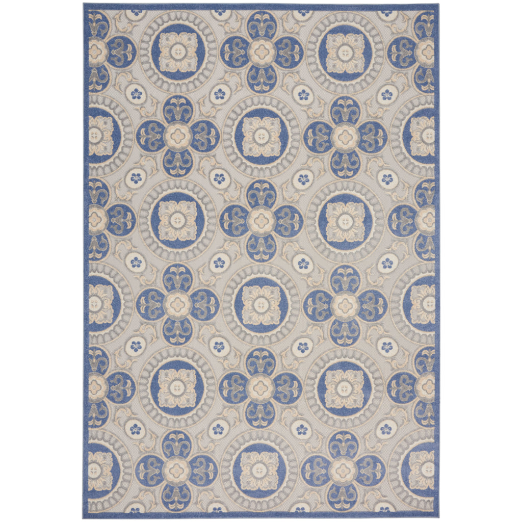 Nourison Home Aloha ALH30 Machine Made Multicolor Rectangle Area Rug - Stain Resistant Indoor/Outdoor Rug with Blue & Gray Palette-