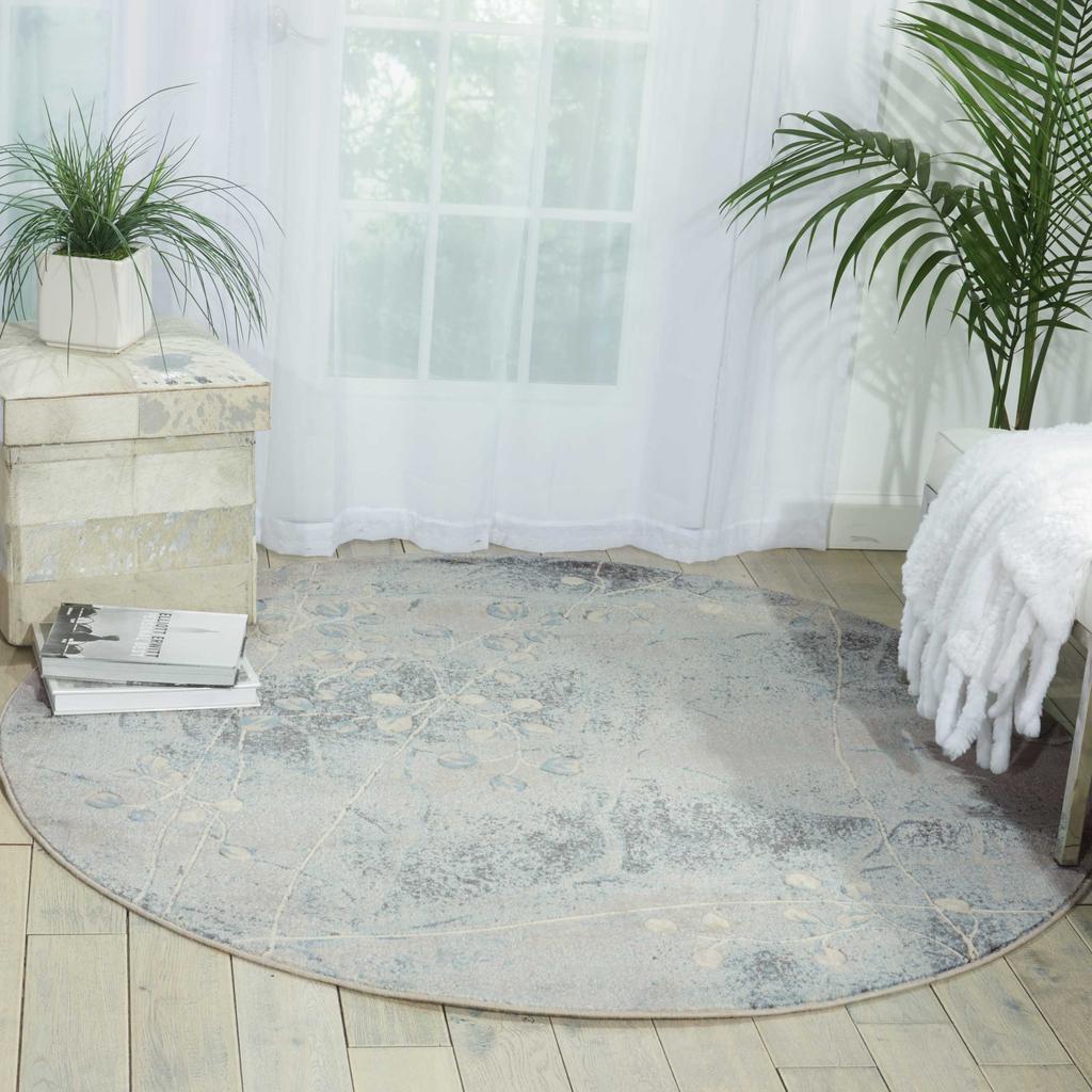 Nourison Home Somerset ST74 Silver Blue Indoor Round Area Rug Power Loomed Machine Made Medium Pile