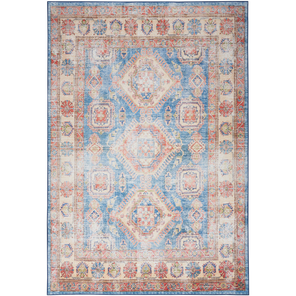 Nourison Home Fulton FUL08 Multicolor Indoor Rectangle Area Rug - Vintage Style Flatweave Low Pile Rug with Shades of Ivory Blue-