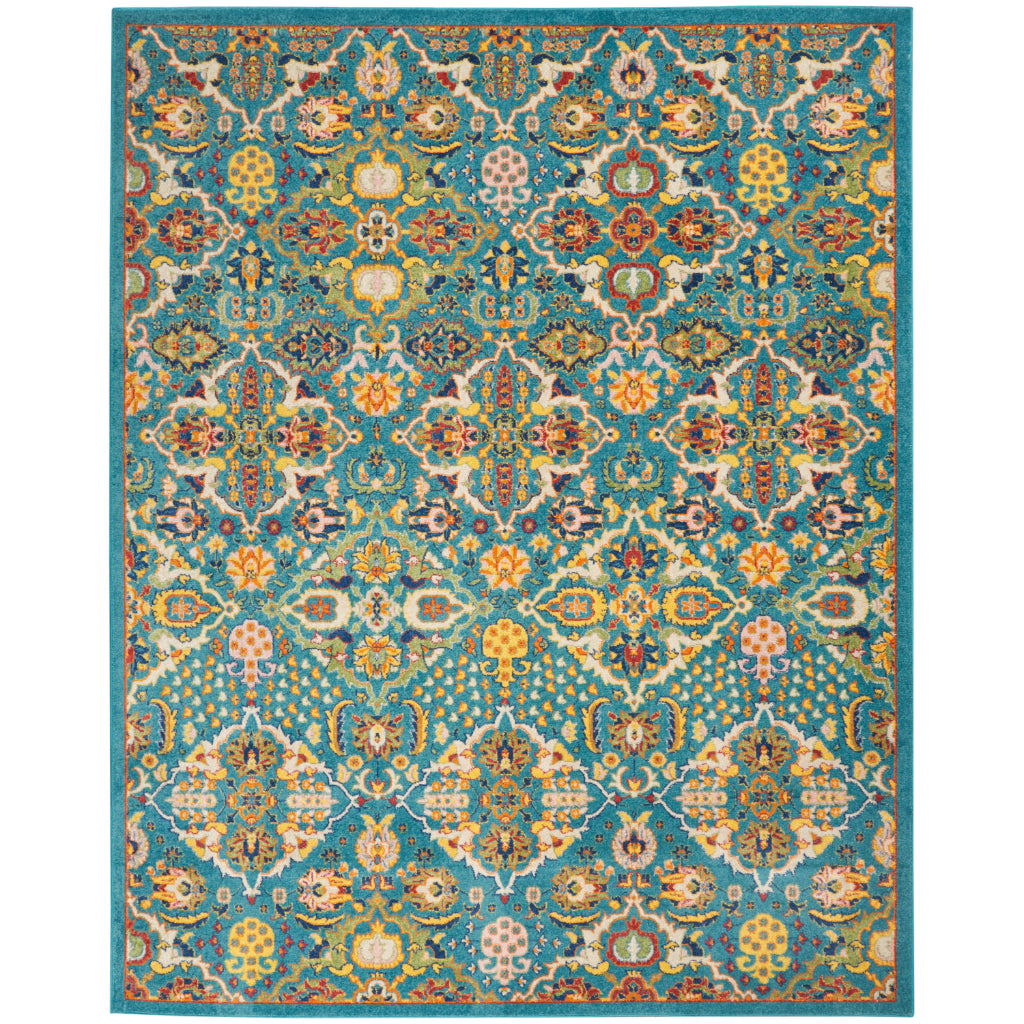 Nourison Home Allur ALR03 Power Loomed Multicolor Rectangle Area Rug - Indoor Low Pile Bohemian Style Rug in Blue Background-