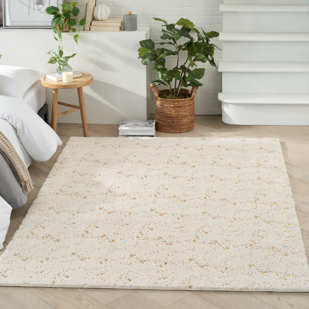 Nourison Home Cozy Shimmer CSH01 White Indoor Rectangle Shag Rug - Glam Hand Tufted High Pile Rug